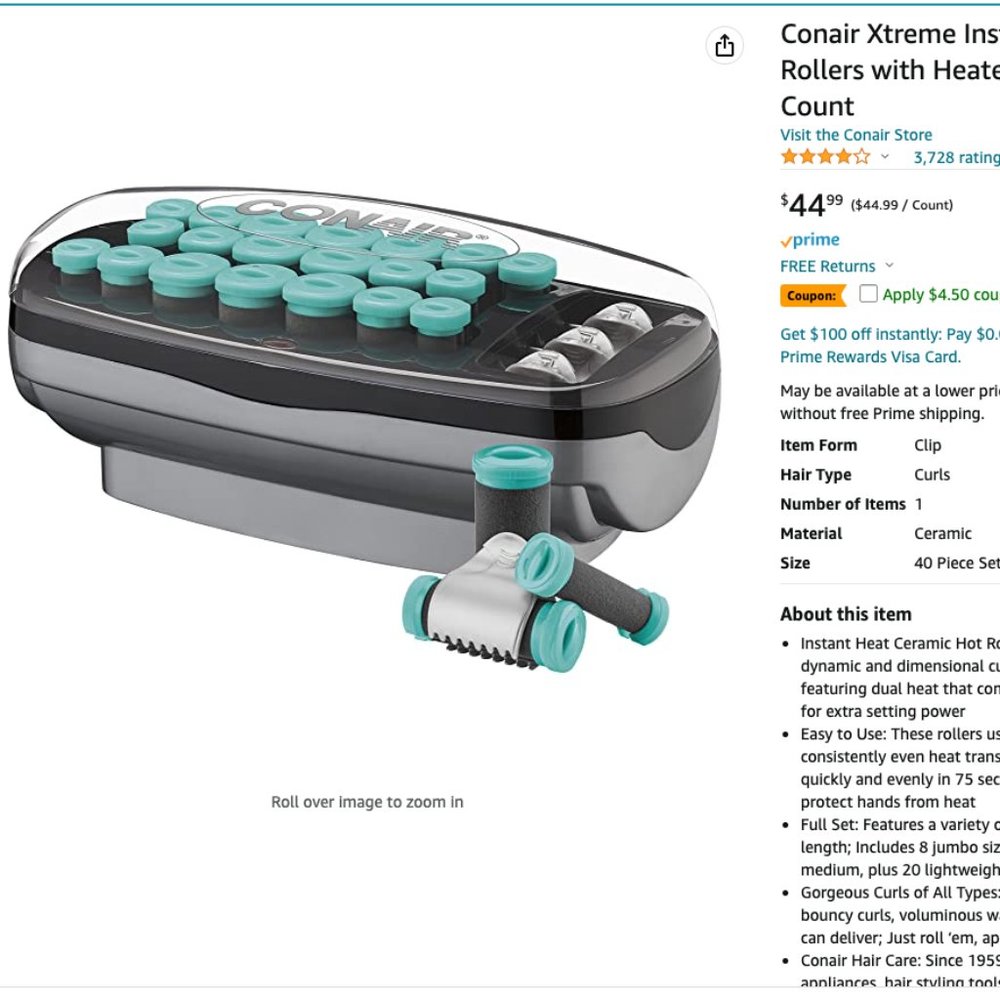 Conair Xtreme Instant Heat Ceramic Hot Rollers with Heated Clips, Multi-Size, 20